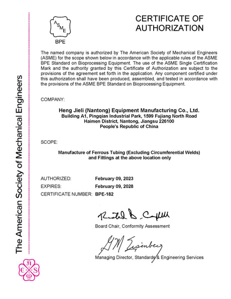 What is the ASME BPE Certificate?